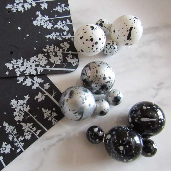 3 Speckled Double Sided Front Back Stud Earrings - Picture 2 of 8